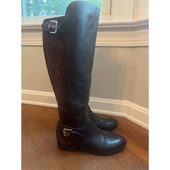Marc Fisher Riding Boots Dark Brown Leather and Suede Sz 7 - Picture 1 of 8